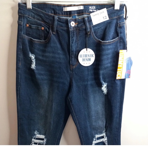 iT Tummy Tuck Jeans Women's Size 12 Dark Wash Distressed Cotton Blend Stretch - Picture 8 of 9